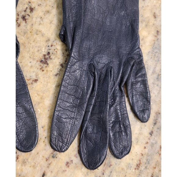 Vintage Size S Blue Leather 8" Gloves Nautical Look Fold over Wrist - Picture 3 of 13
